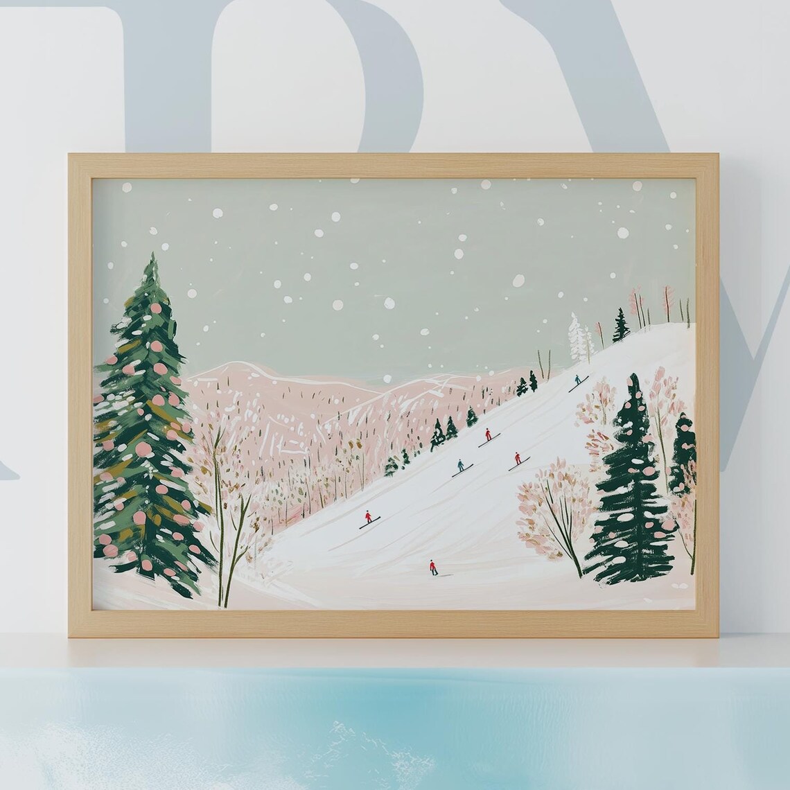 Skiers Descending Snowy Mountain Slope Winter Holiday Poster - Image 4