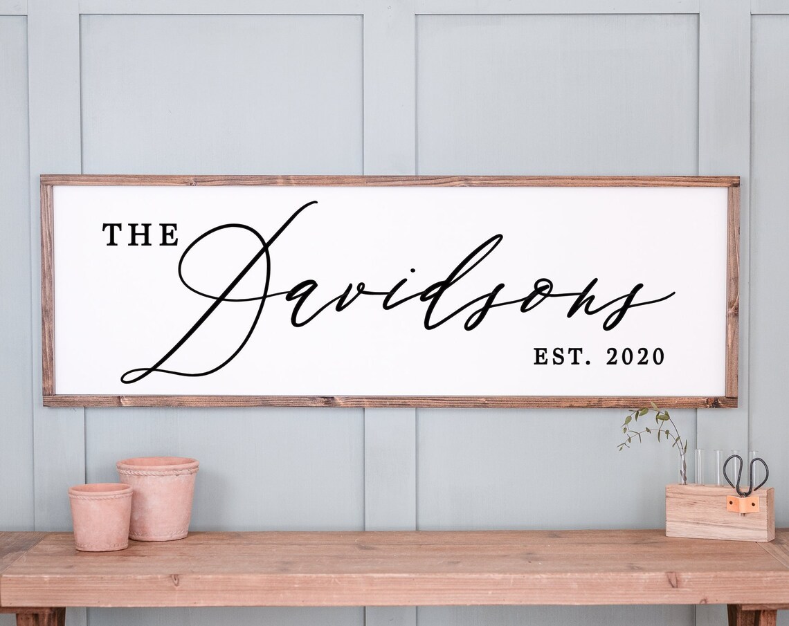 The Davidsons EST. 2020 Script Family Name Farmhouse Wall Poster