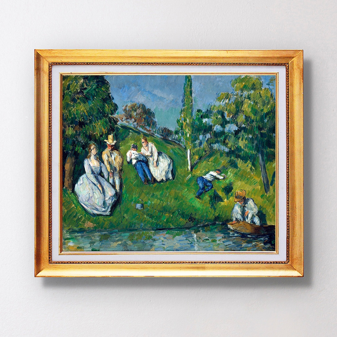 Paul Cezanne The Pond 1879 Riverbank Figures Fishing Scene Poster