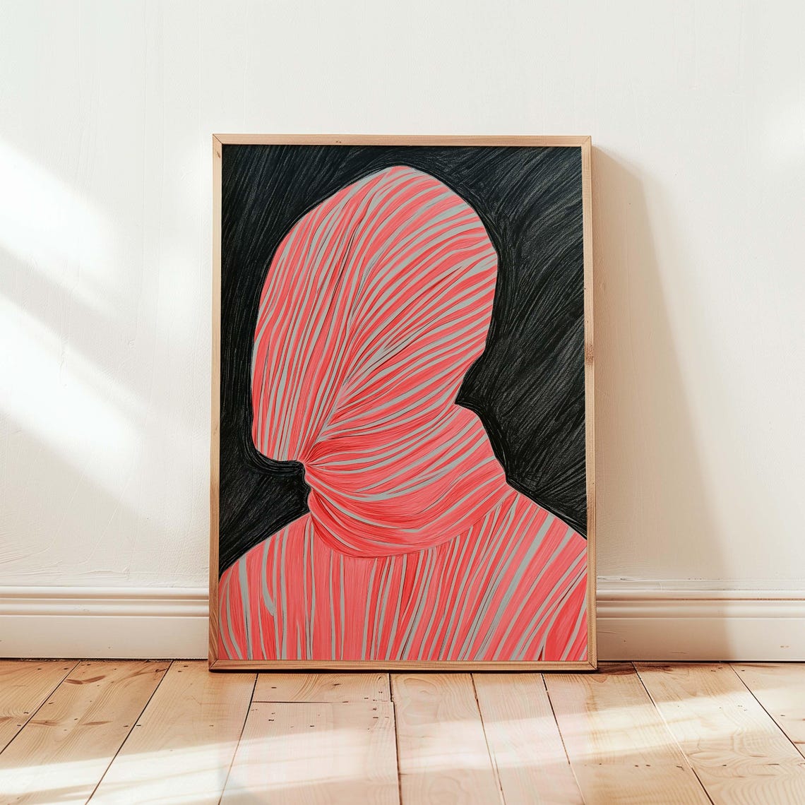 Abstract Pink Faceless Figure Striped Texture Modern Art Poster