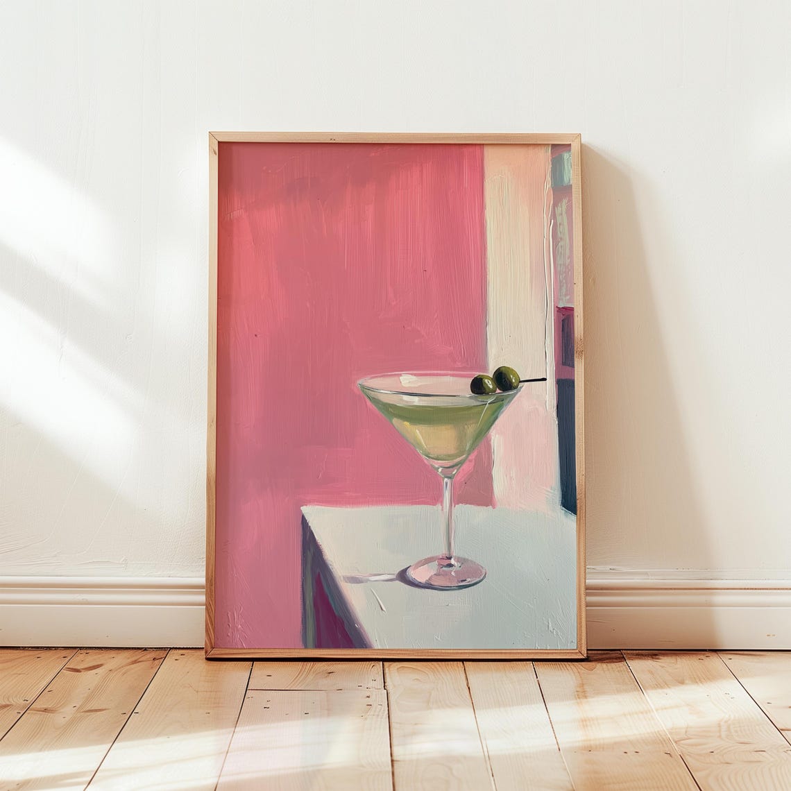 Martini with Olives Pink Wall Modern Cocktail Painting Poster