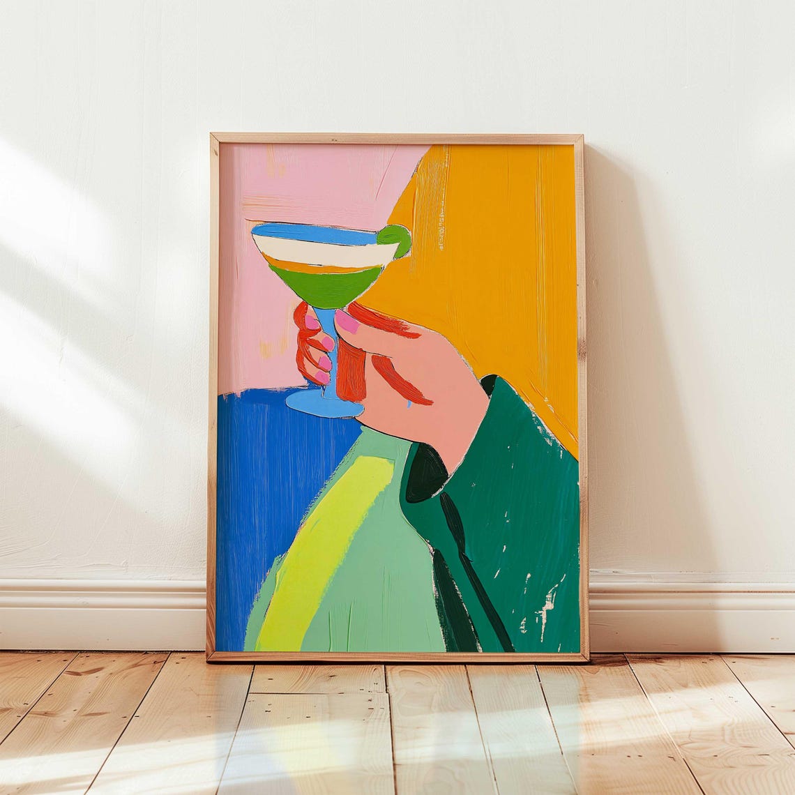 Colorful Cocktail Margarita Glass Painting Retro Bar Art Poster