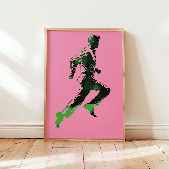 Running Man Pop Art Print Bold Graphic Wall Modern Retro Poster Vibrant Minimalist Decor Midcentury Inspired Artwork