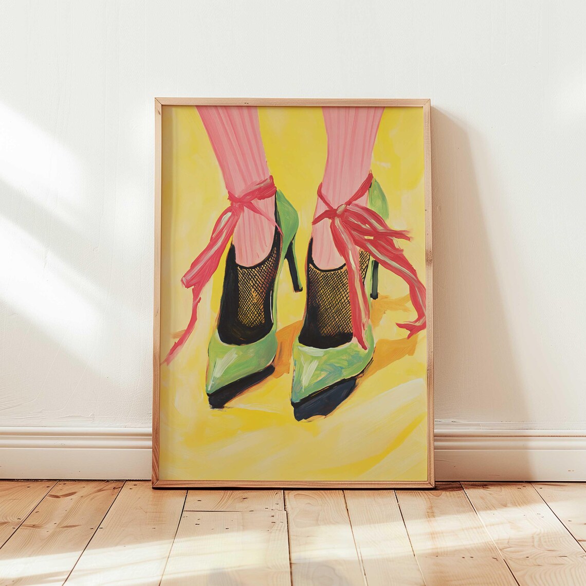 Green High Heels Pink Socks Red Ribbon Bows Preppy Fashion Art Poster