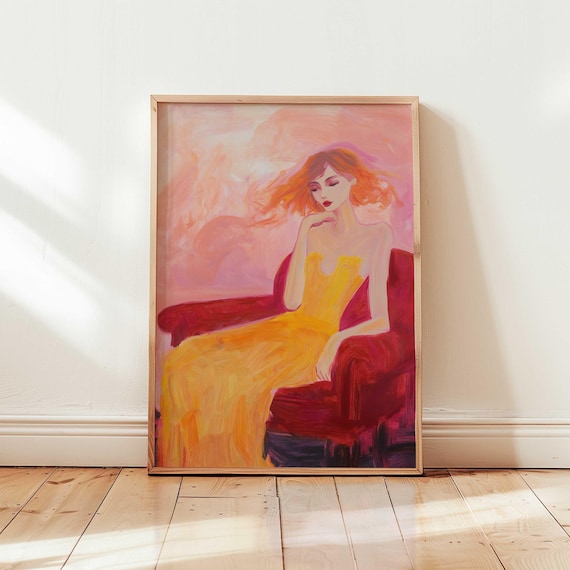 Modern Figurative Art Colorful Fashion Wall Eclectic Decor Dopamine Stylish Woman Print Vibrant Acrylic Painting Maximalist