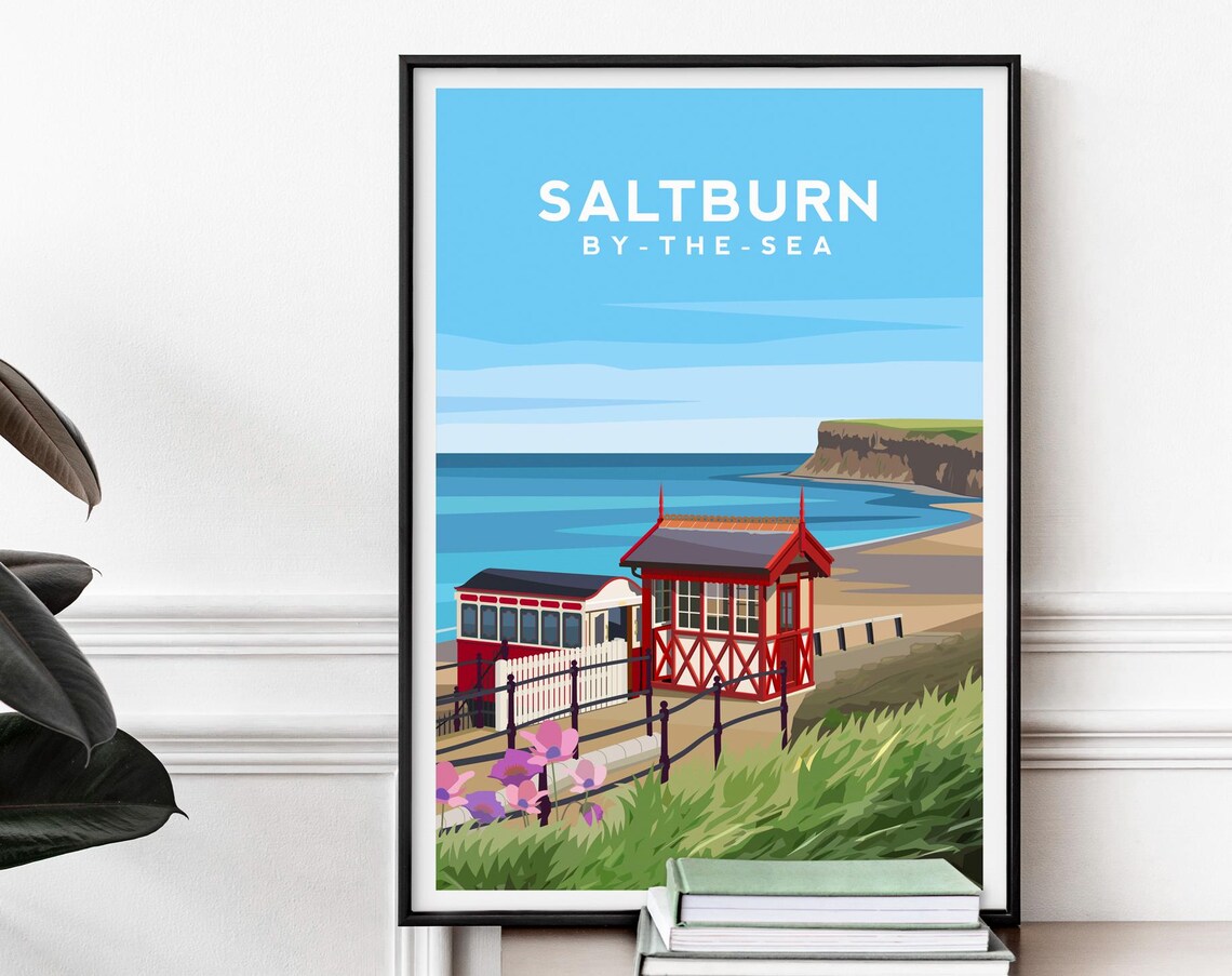 Saltburn by the Sea Cliff Tramway Yorkshire Coast Travel Poster