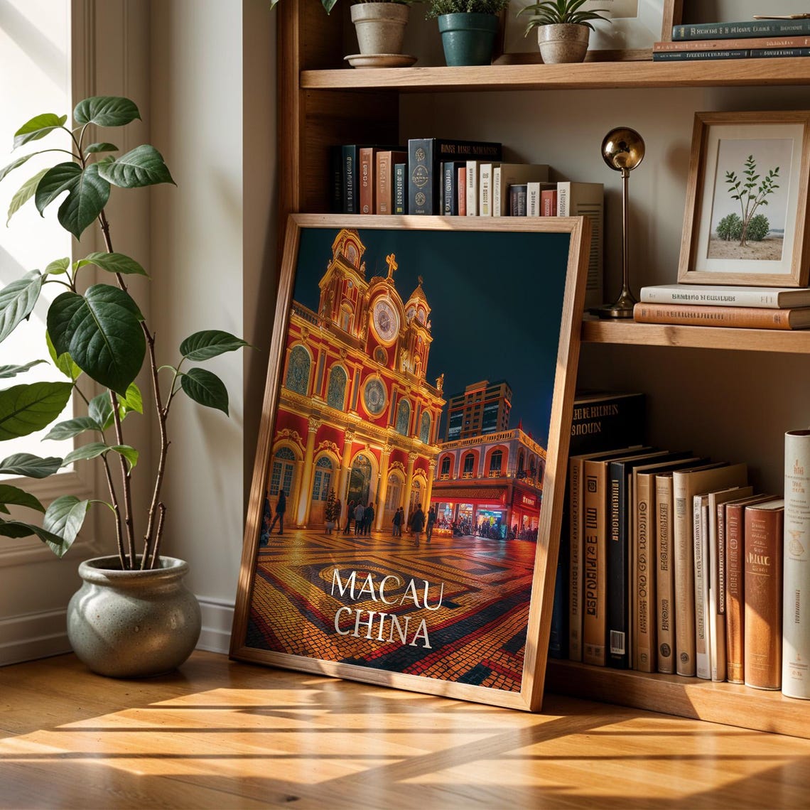 Macau China St Pauls Ruins Facade Night Cityscape Travel Poster