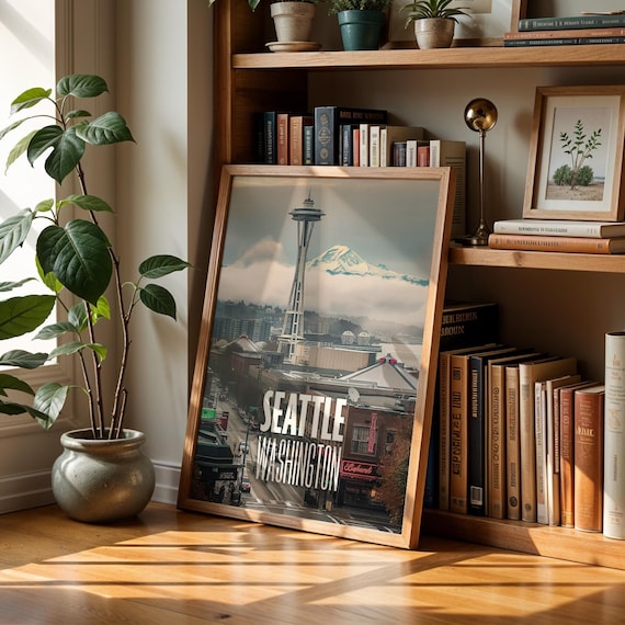 Seattle Space Needle Cityscape Print Vibrant Pacific Northwest Wall Art