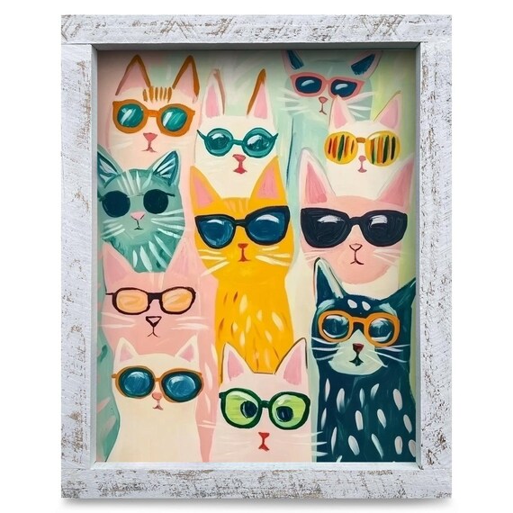 Funny Cats in Colorful Sunglasses Playful Group Cat Wall Poster