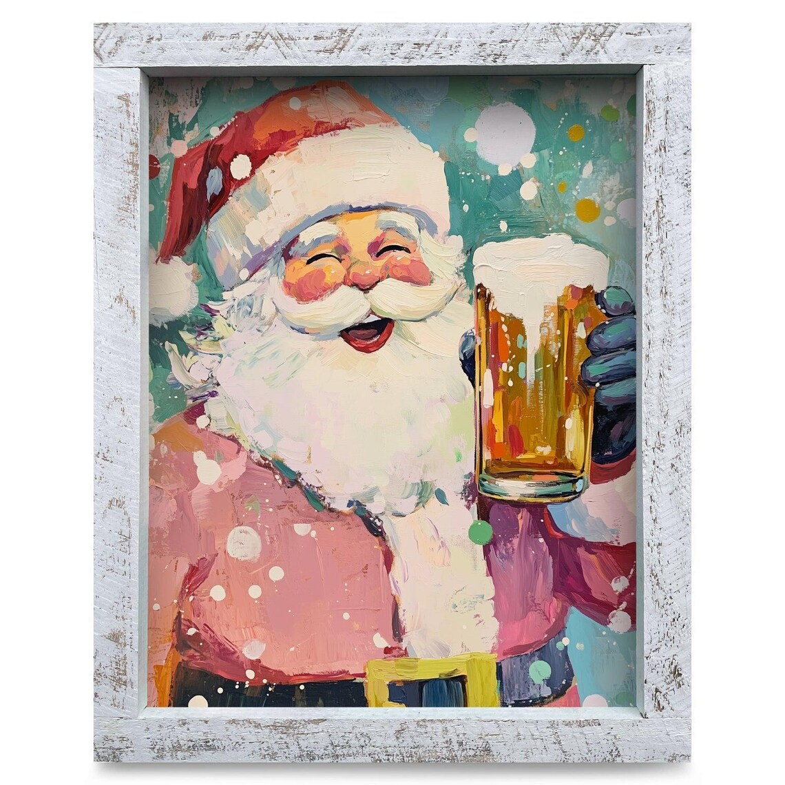Cheerful Santa Claus with Frothy Beer Christmas Bar Art Print