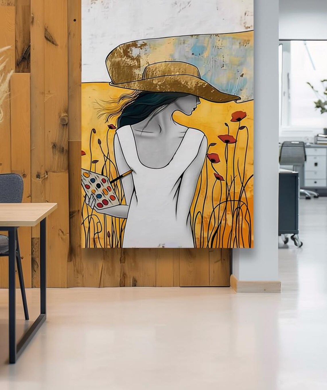 Artist Woman With Palette In Golden Poppy Field Modern Poster - Image 3