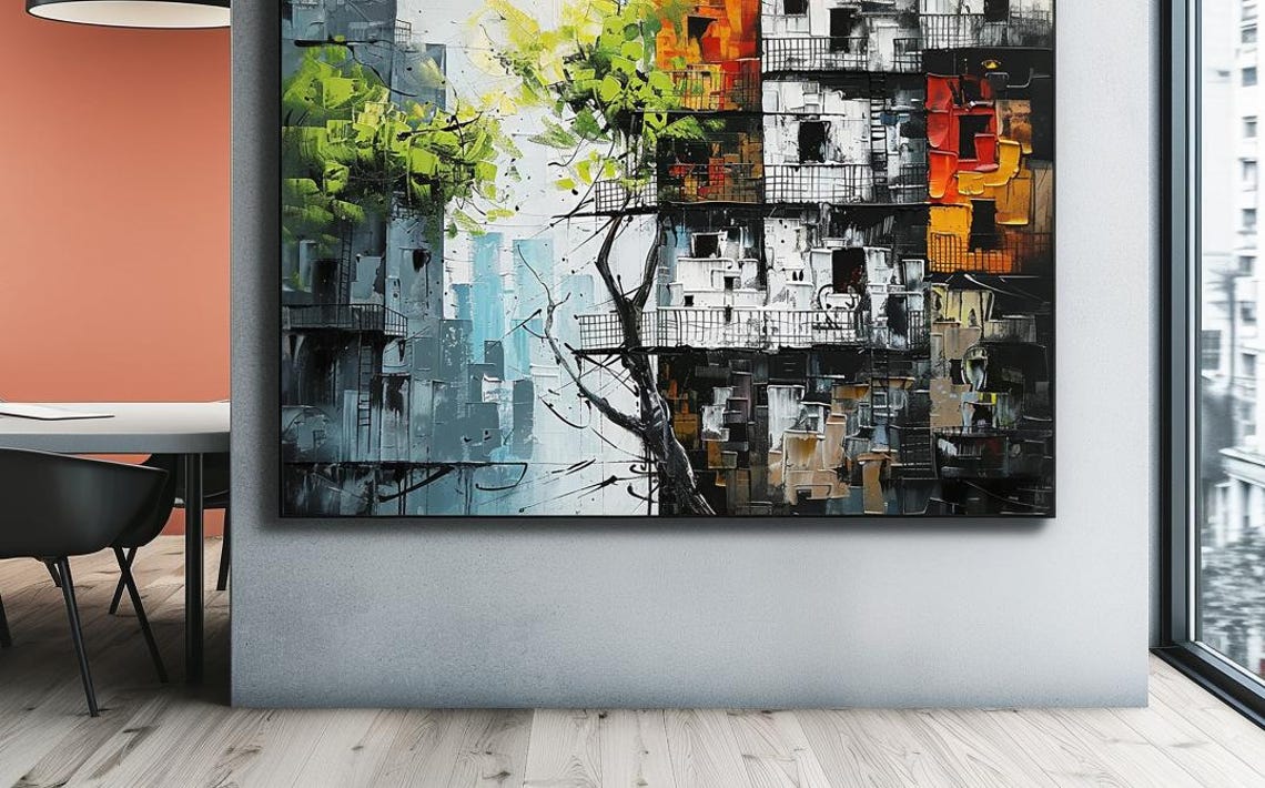 Tree Growing Through City Buildings Abstract Urban Nature Poster - Image 3