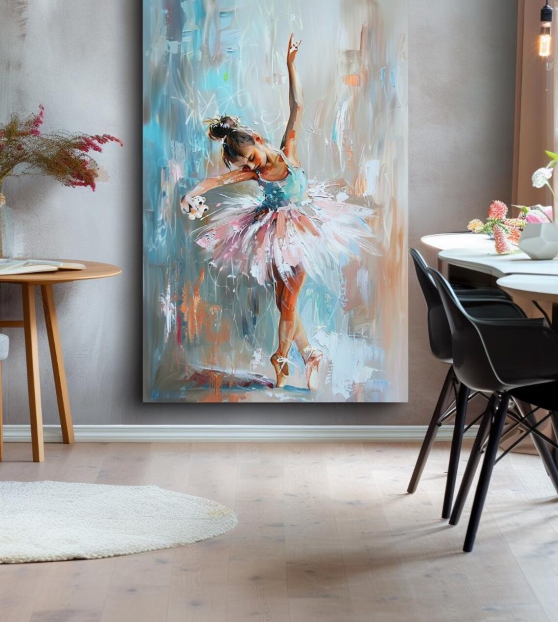 Ballerina in Pink Tutu Dancing in Colorful Light Painting Poster