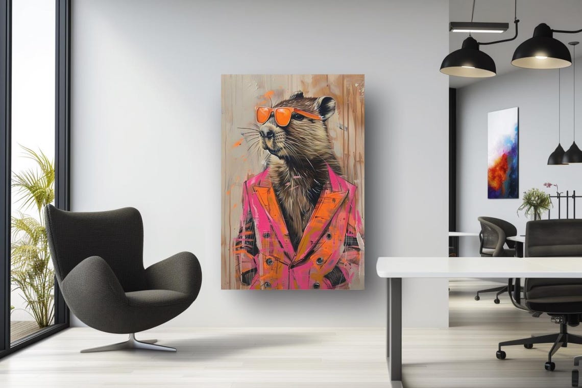 Cool Groundhog In Sunglasses Pink Blazer Funny Animal Art Poster
