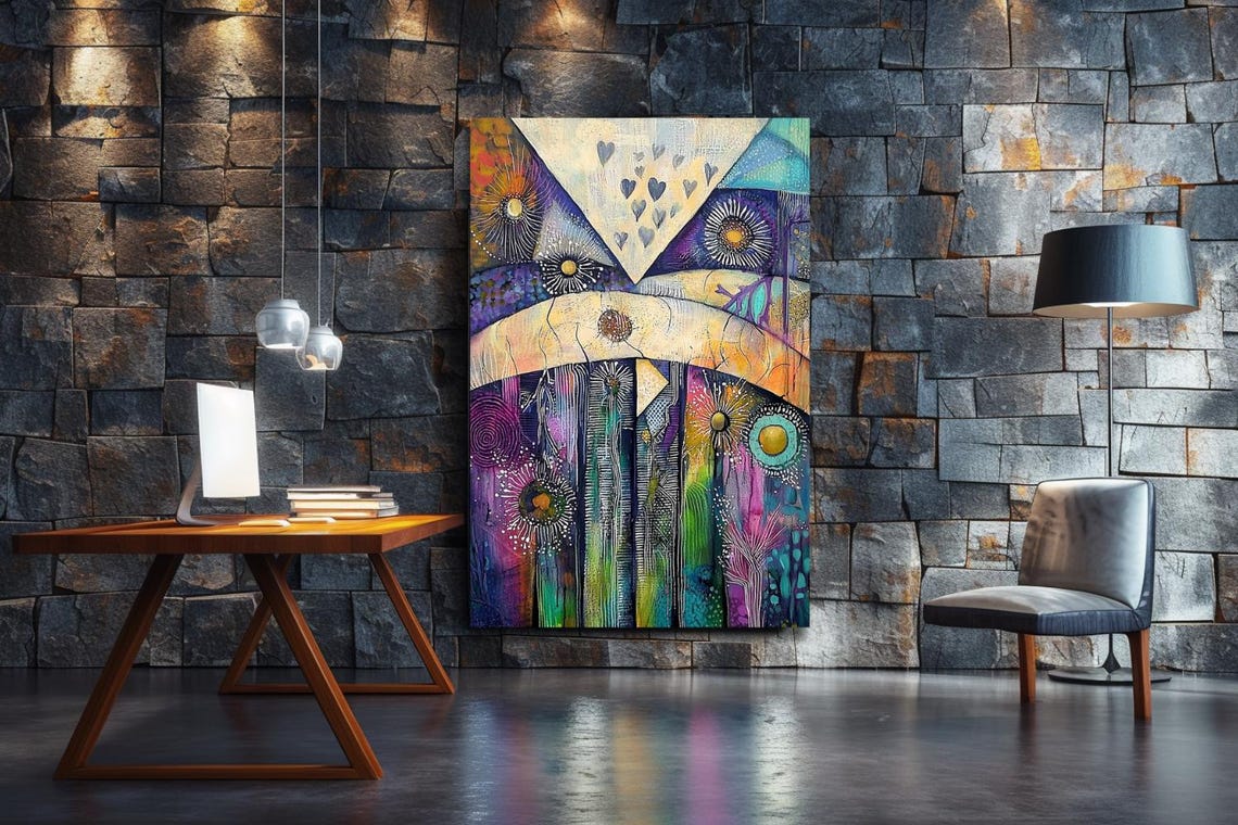 Moments Colorful Abstract Owl Faces Modern Statement Art Poster