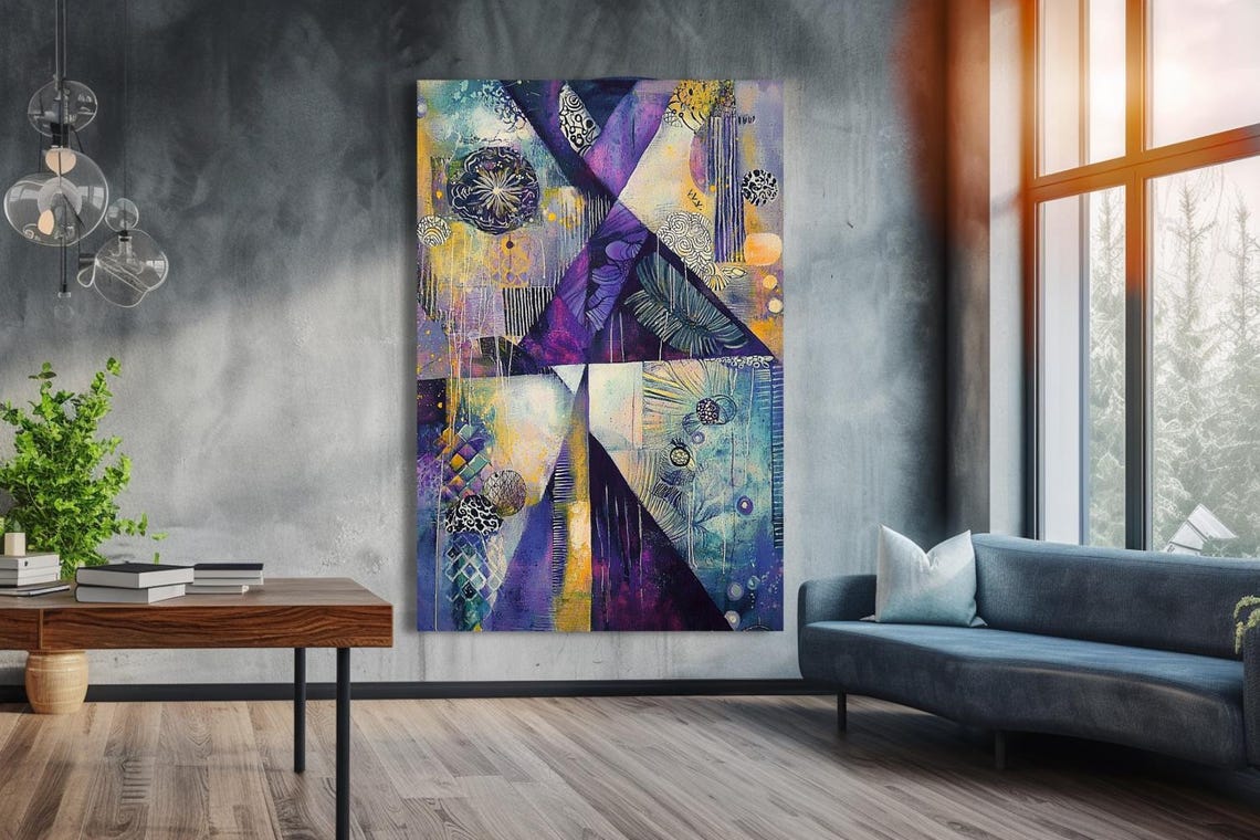Layers Purple And Gold Geometric Abstract Collage Art Poster - Image 3
