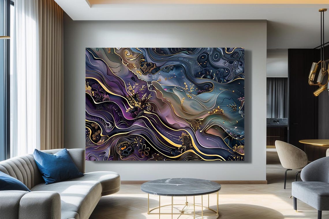 Dark Marble Agate Swirls With Gold Veins Abstract Painting Poster