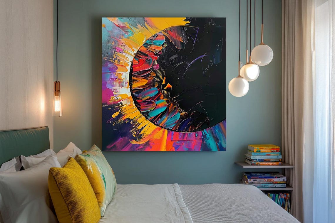Vibrant Crescent Aura Rainbow Palette Knife Abstract Art Poster - Image 2