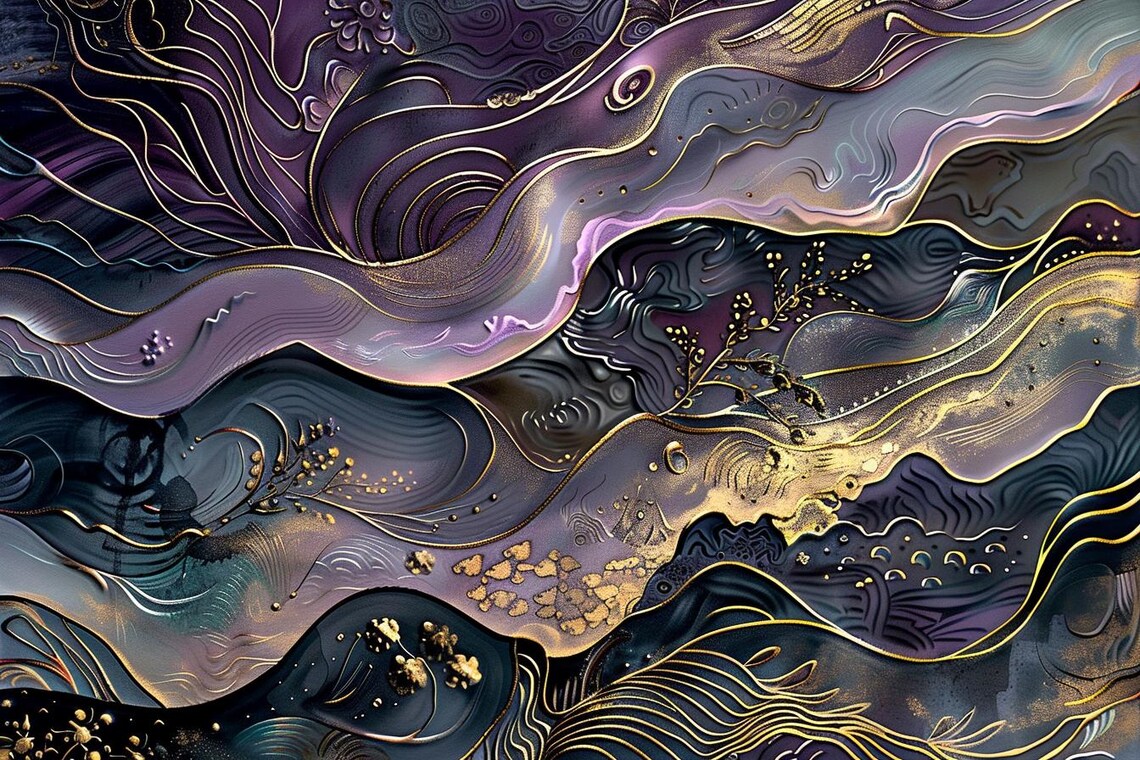 Purple and Gold Marble Swirls Abstract Fluid Painting Poster - Image 2