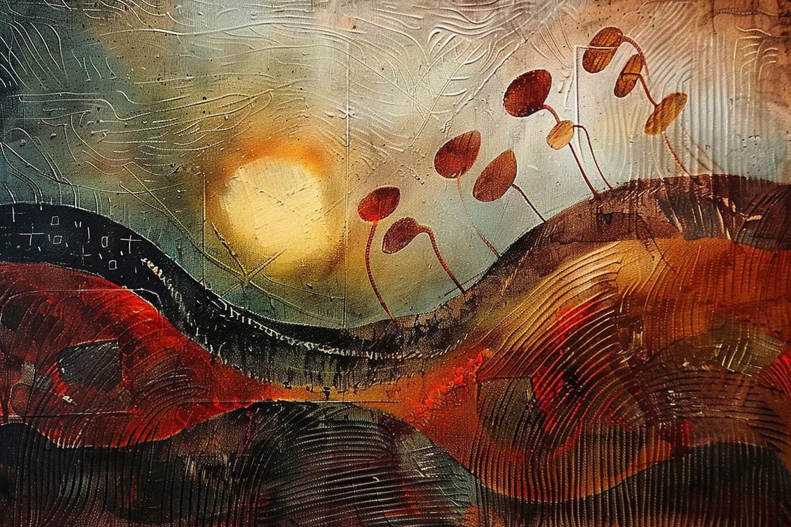 Abstract Sunset Hills in Rust and Amber Textured Landscape Poster - Image 2