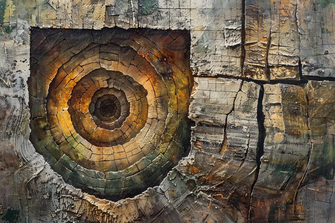 Ancient Tree Trunk Cross Section Concentric Rings Abstract Poster - Image 2