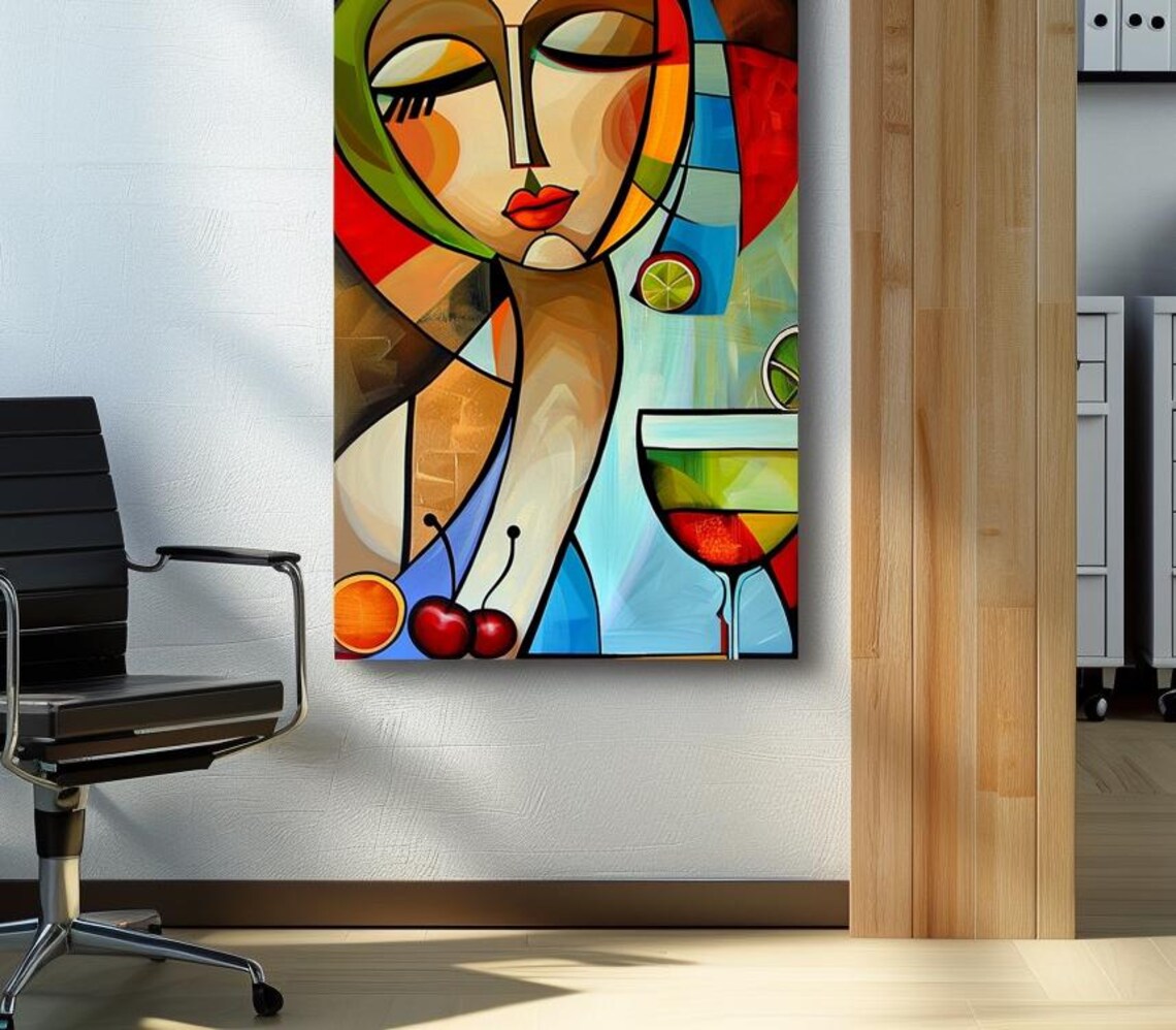 Cubist Woman Portrait With Cocktail Glass Cherries And Lime Poster