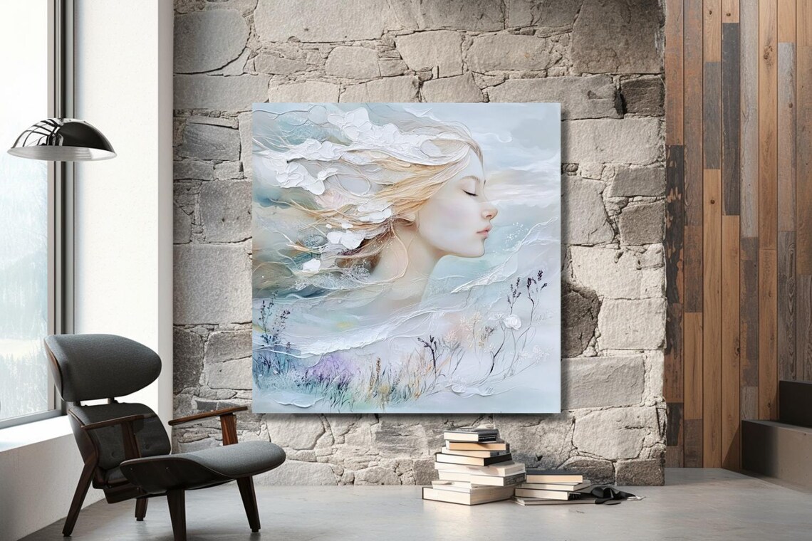 Serene Woman In Windblown Hair Pastel Abstract Dreamscape Poster - Image 3