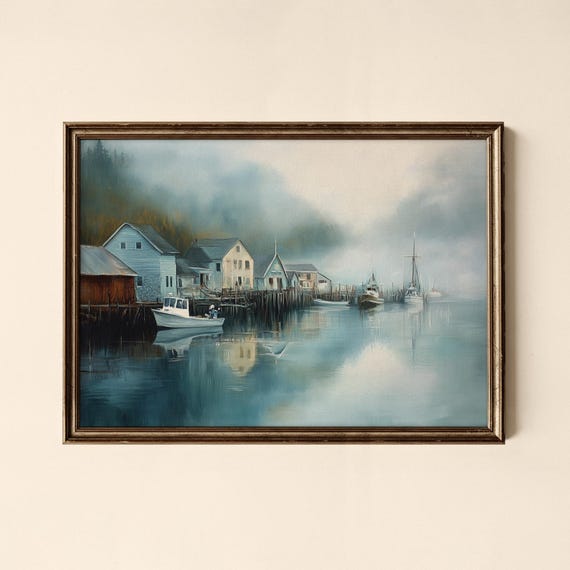 Vintage Village Print Moody Coastal Art Gallery Wall Collected Prints Cpl546