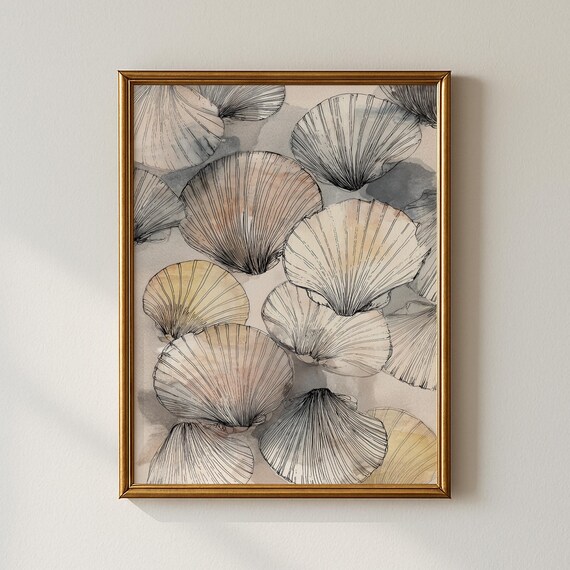 Vintage Seashell Print Minimalist Painting Bathroom Wall Art Collected Prints Cpp689