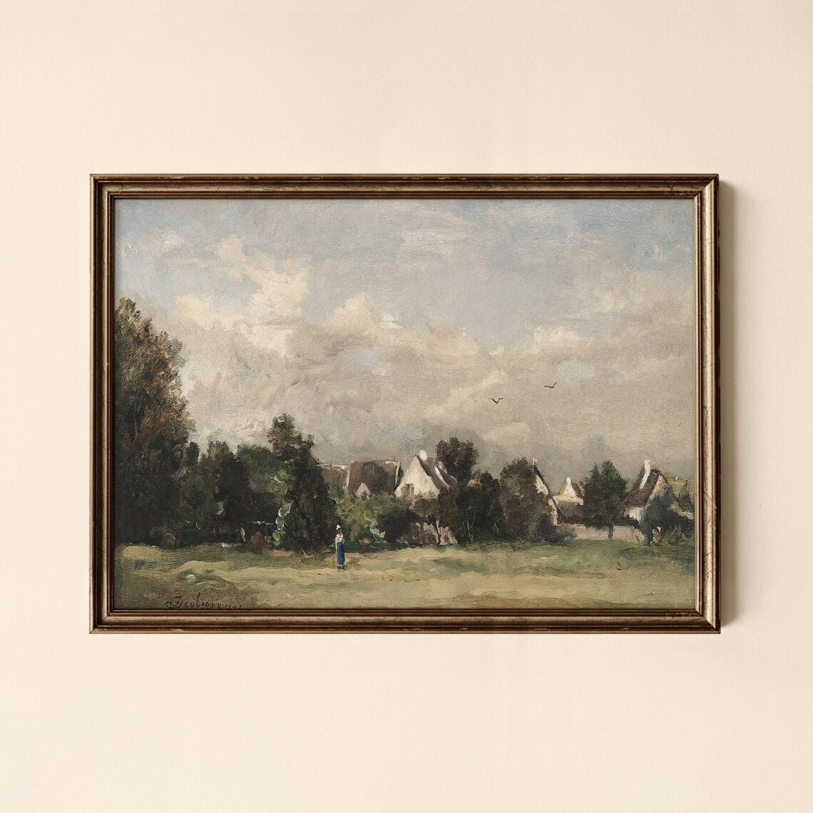 White Houses Village Green Vintage Rural Pastoral Painting Poster