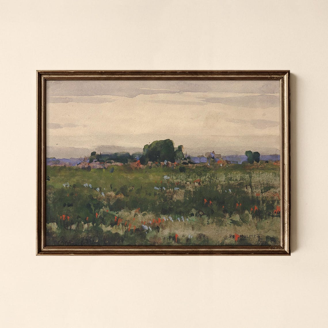 Vintage Highland Meadow Wildflower Poppies Impressionist Art Poster
