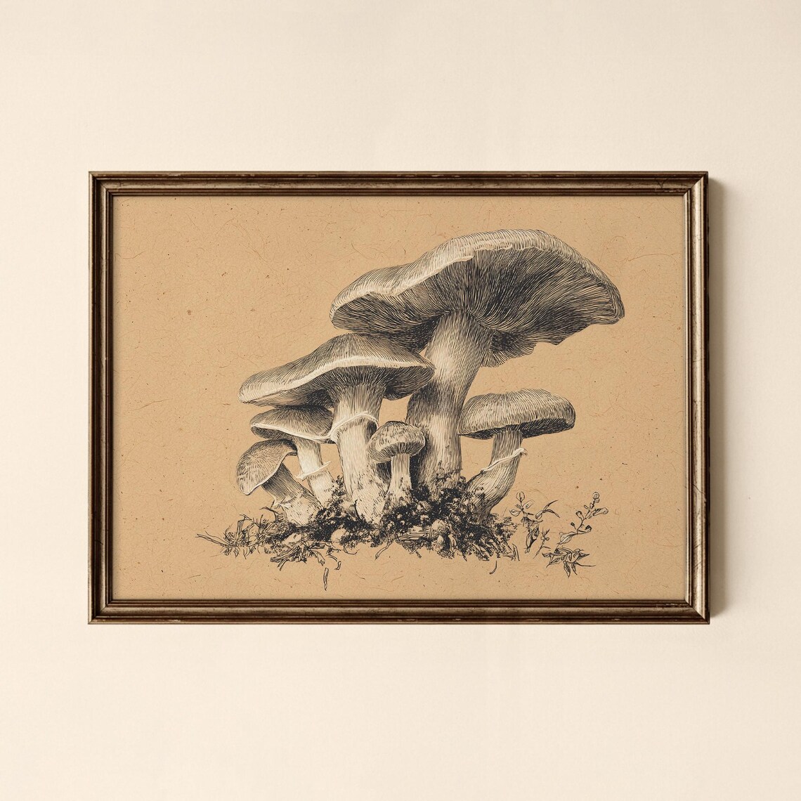 Vintage Mushroom Cluster Botanical Engraving Wild Fungi Wall Art