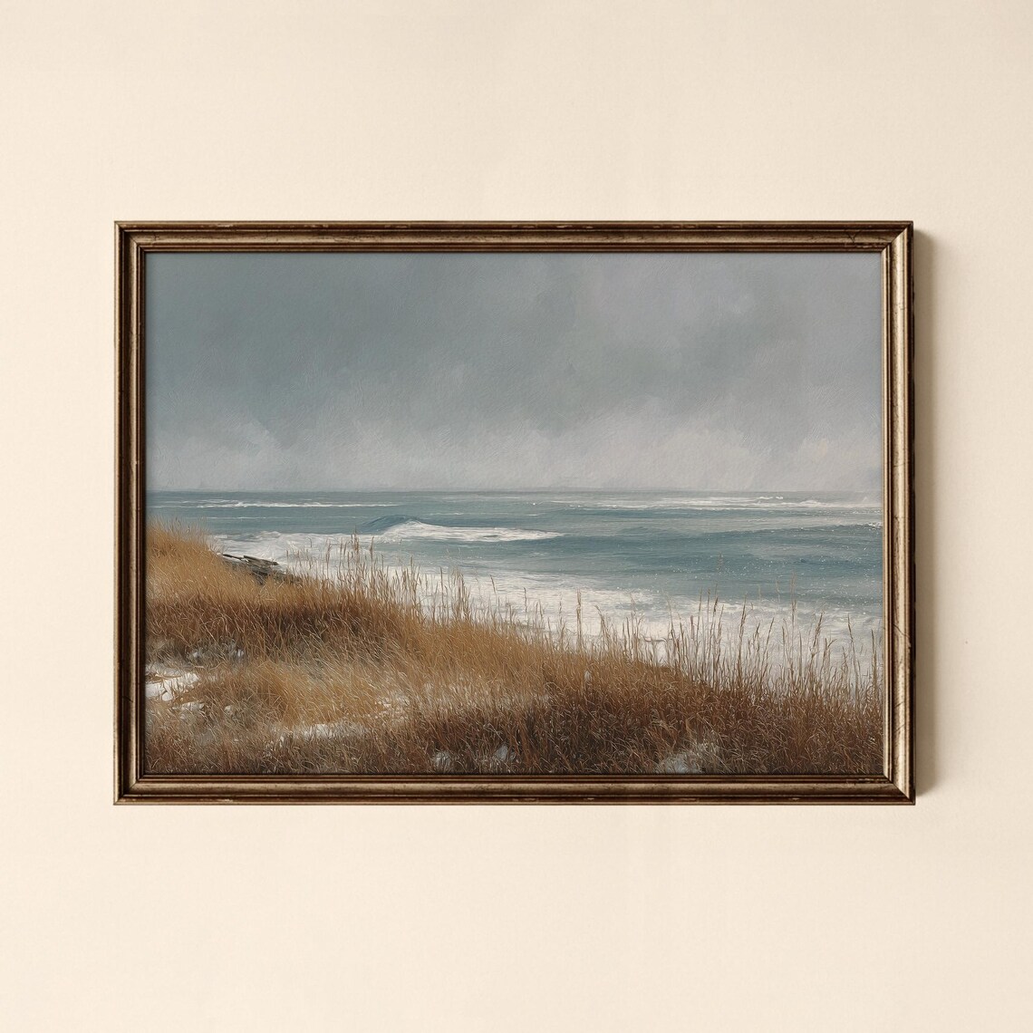 Vintage Seascape Poster, Moody Coastal Art