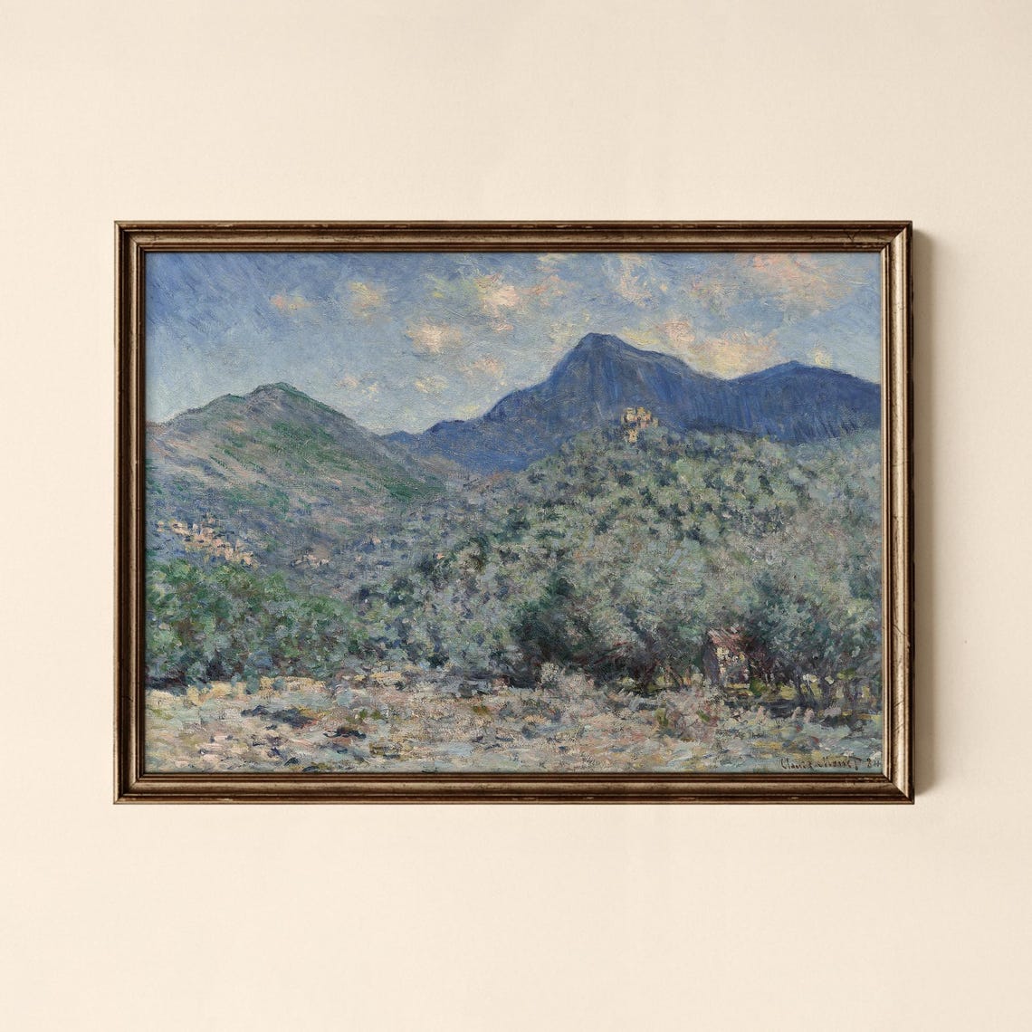 Vintage Mountain Valley Olive Groves Impressionist Landscape Print