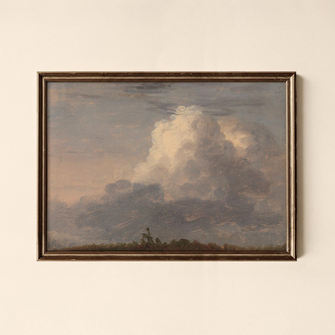 Vintage Dramatic Storm Clouds Towering Sky Oil Painting Study Print