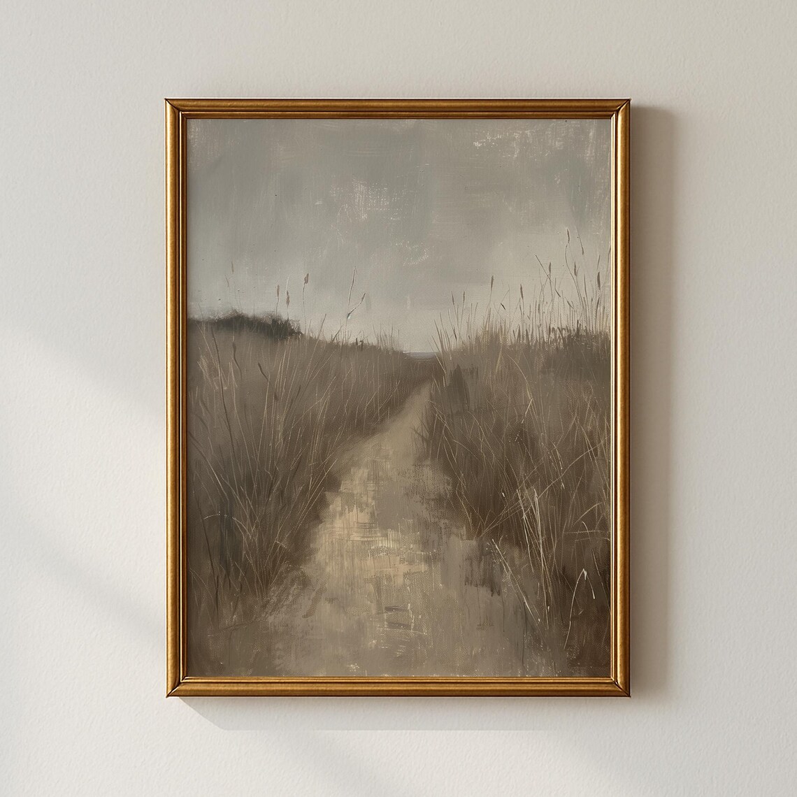 Neutral Reed Pathway Misty Morning Moody Vintage Landscape Print