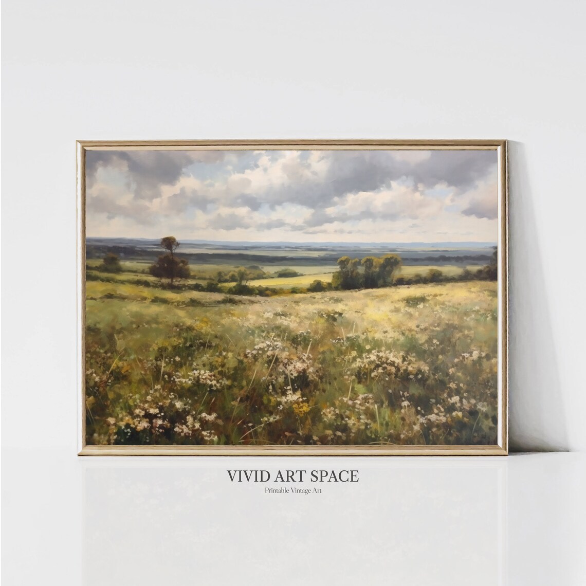 Muted Meadow Wildflowers Painting, Rustic Spring Art Print