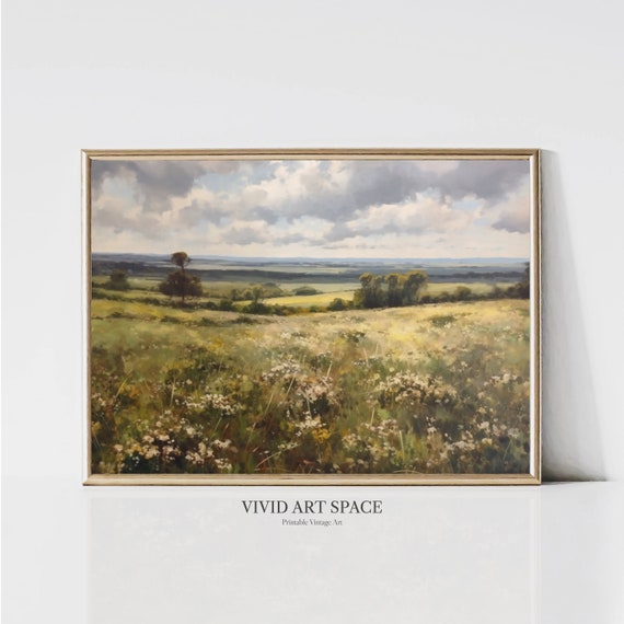 Muted Meadow Wildflowers Painting, Rustic Spring Art Print