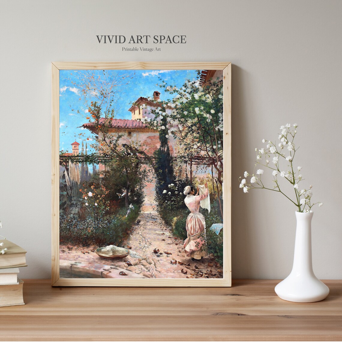 Garden Laundry Sunny Mediterranean Courtyard Roses Vintage Print - Image 3