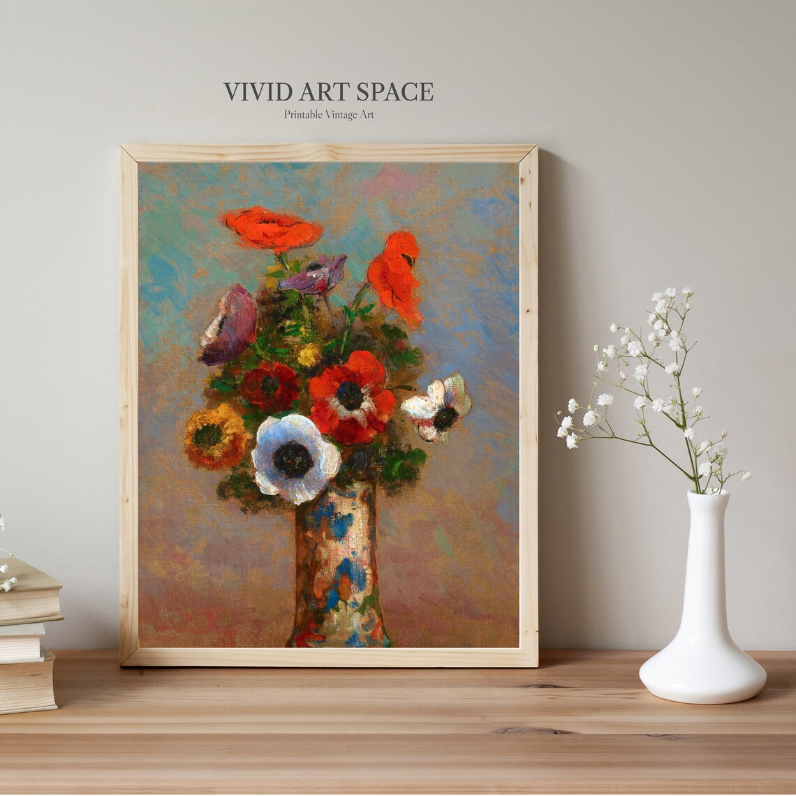 Still Life With Anemones Vintage Floral Art Print - Image 2