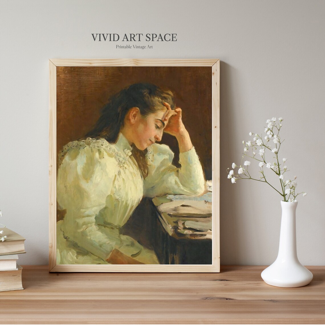 Neapolitan Woman Reading Book Quiet Vintage Portrait Art Print - Image 2