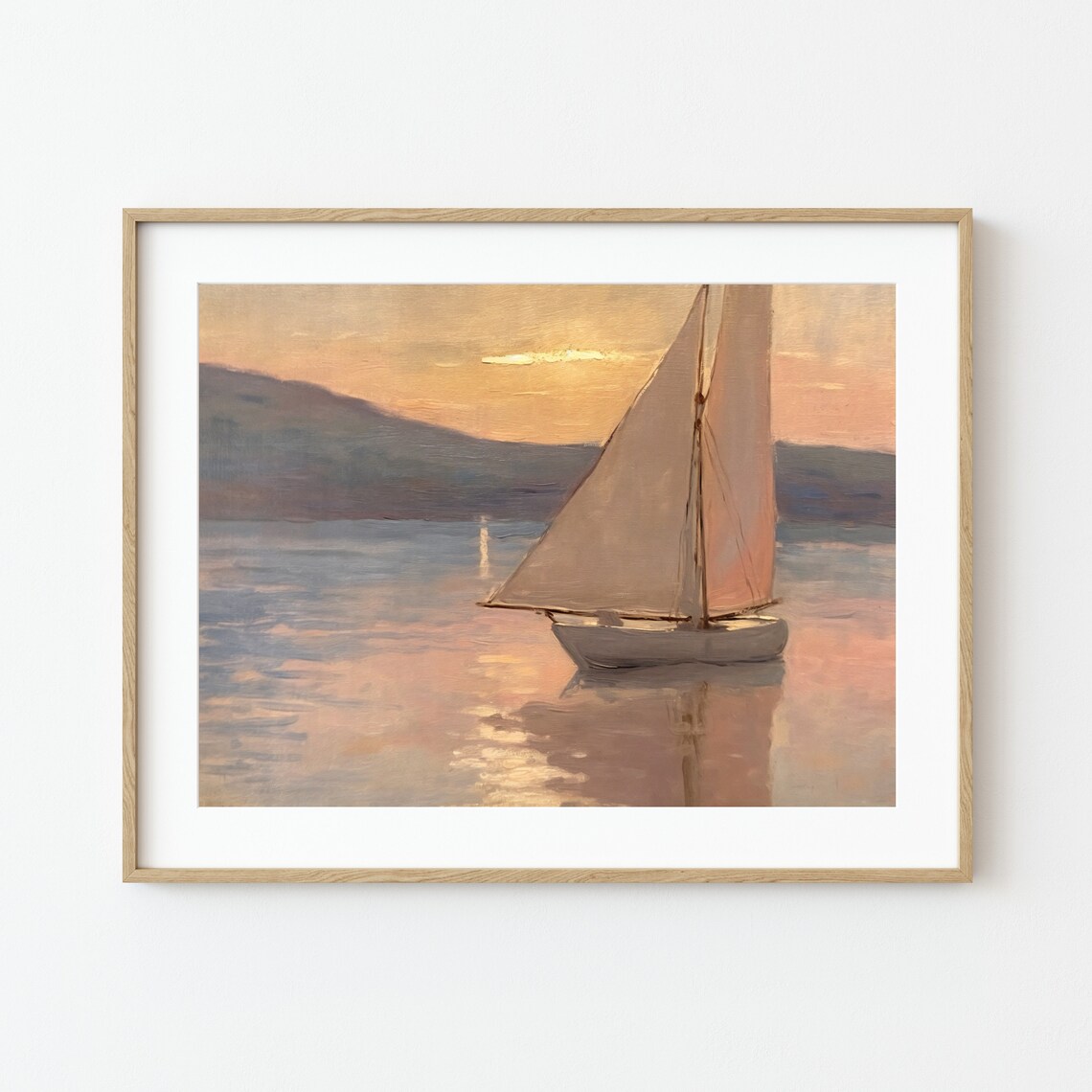 Sailboat At Sunset Vintage Coastal Landscape Art Print - Image 2