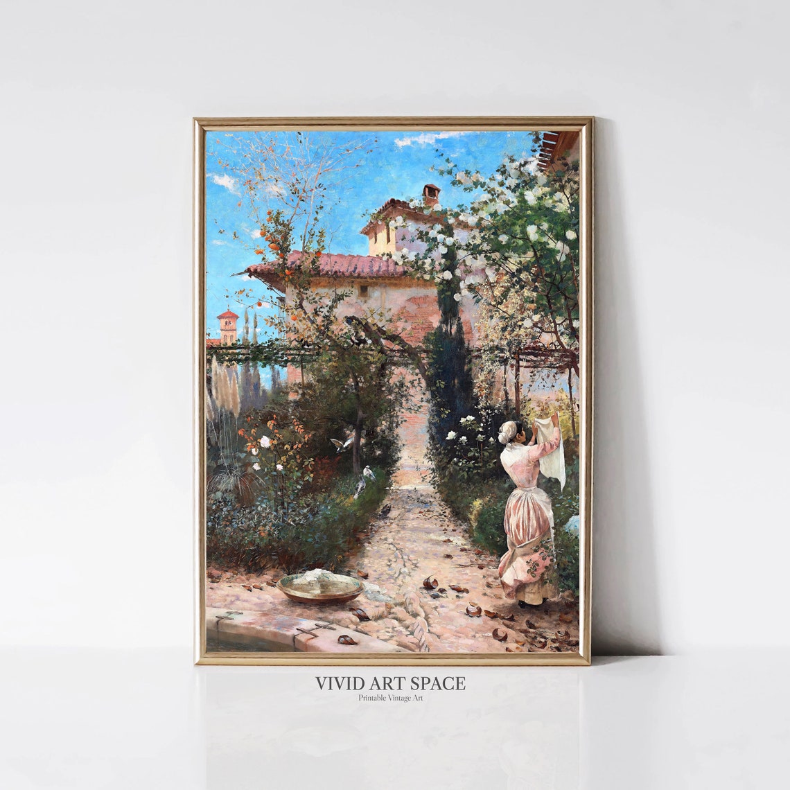 Garden Laundry Sunny Mediterranean Courtyard Roses Vintage Print