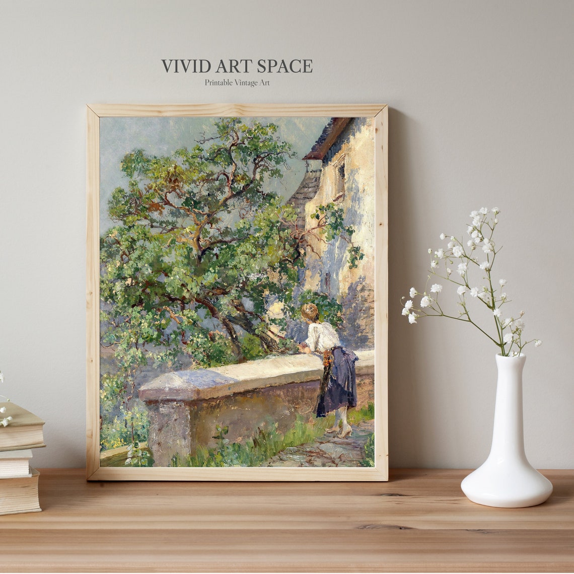 Girl By The Garden Wall Austrian Valley Vintage Landscape Print - Image 2