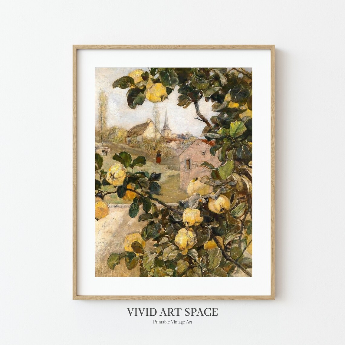 Quince Branch Over Village Garden Vintage Botanical Art Poster - Image 2