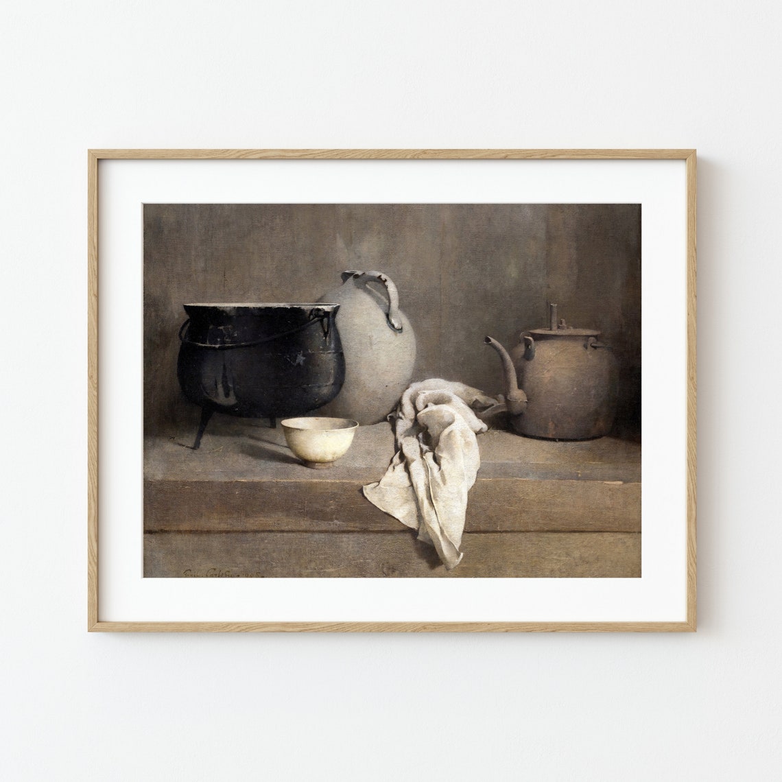 Rustic Kitchen Still Life With Pots and Kettle Vintage Art Print - Image 2