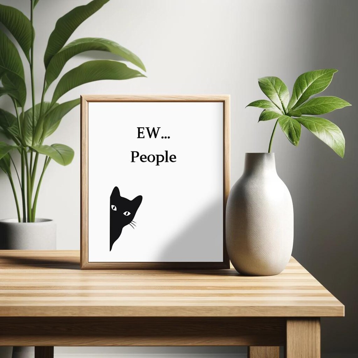Ew People Funny Black Cat Peeking Introvert Humor Minimalist Poster