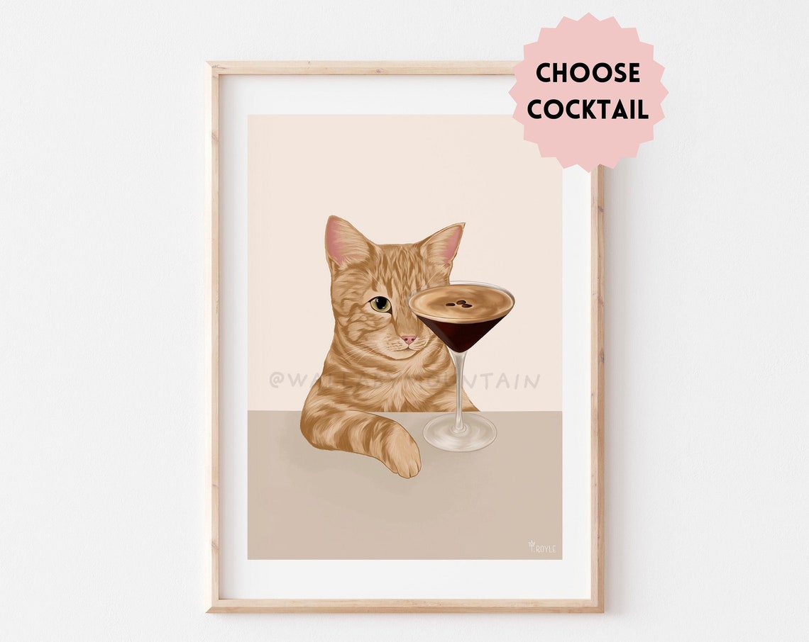 Cocktail Cat Print, Funny Cat Poster - Image 3