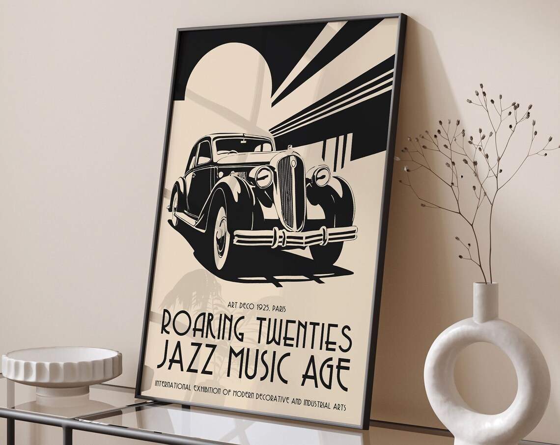 Art Deco 1925 Paris Vintage Classic Car Roaring Twenties Auto Poster