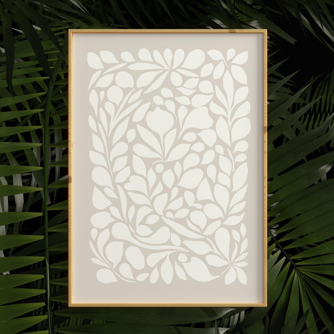 Minimalist White Botanical Poster with Leafy Paper Cut Design